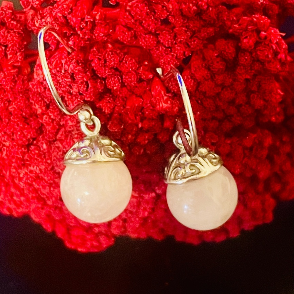 Elegant Sterling Silver and Pale Rose Quartz Drop Earrings - Picture 4 of 9